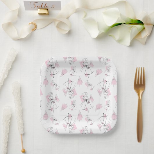 Mode Bruid Roze Multi vierkant Papieren Bordje (Huwelijk)