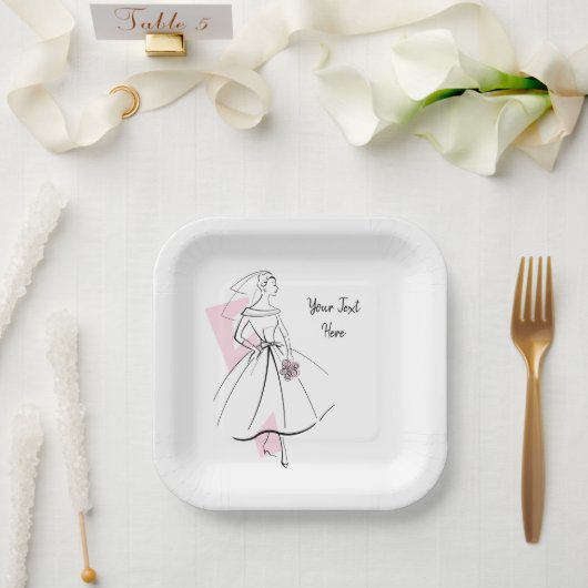 Mode Bruid Roze Tekst vierkant Papieren Bordje (Huwelijk)