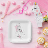 Mode Bruid Roze vierkant Papieren Bordje (Feest)