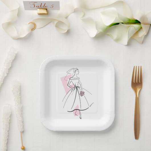 Mode Bruid Roze vierkant Papieren Bordje (Huwelijk)