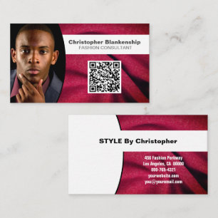 Mode Burgundy Fabric Custom Photo QR Code Visitekaartje