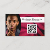 Mode Burgundy Fabric Custom Photo QR Code Visitekaartje (Voorkant)