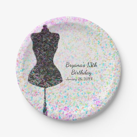 Mode Confetti Mannequin Modern Aangepaste Feest Papieren Bordje (Voorkant)