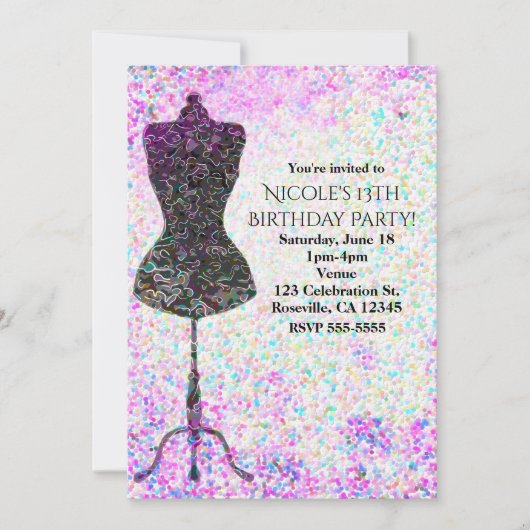 Mode Confetti Mannequin Party Uitnodigingen (Voorkant)