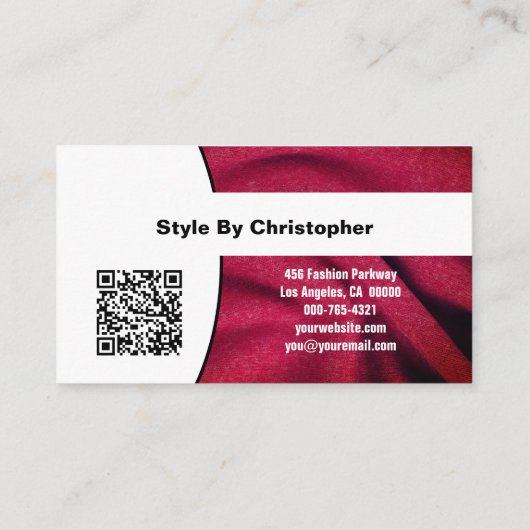 Mode Consultant Burgundy Fabric Photo QR Code Visitekaartje (Achterkant)