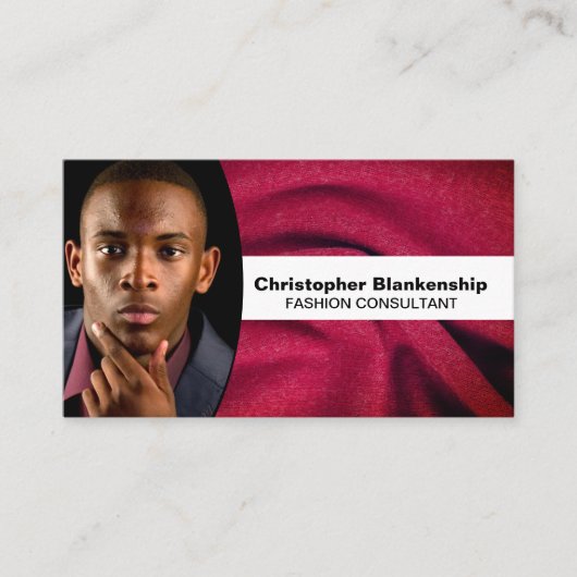 Mode Consultant Burgundy Fabric Photo QR Code Visitekaartje (Voorkant)