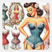 Mode Corset Pin Up Vierkante Sticker (Voorkant)