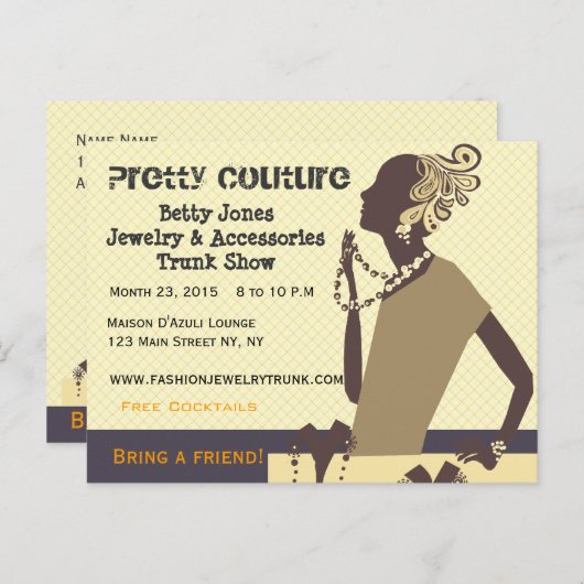 Mode  Couture Sieraden Trunk Show Uitnodiging Briefkaart (Voorkant / Achterkant)