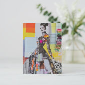 Mode dame junk journal collage briefkaart (Staand voorkant)