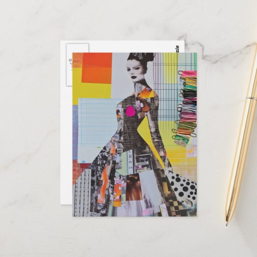 Mode dame junk journal collage briefkaart (Voorkant / Achterkant in situ)