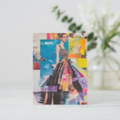 Mode dame mixed media collage briefkaart (Staand voorkant)