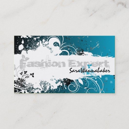 Mode Design Visitekaartje Grunge Splatter Blue (Voorkant)