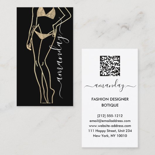 Mode Designer Bikini Logo QR Grey Black Gold Visitekaartje (Voorkant / Achterkant)