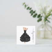 Mode Designer Black Dress Logo QR Code White Vierkante Visitekaartje (Staand voorkant)