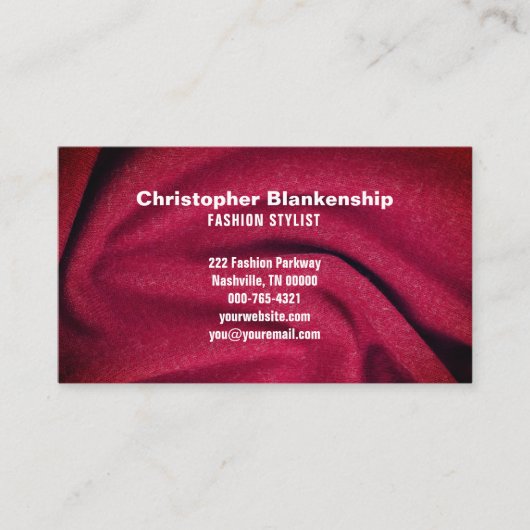 Mode Designer Burgundy Fabric QR Code Custom Visitekaartje (Voorkant)
