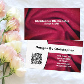 Mode Designer Burgundy Fabric Texture QR Code Visitekaartje