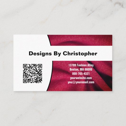 Mode Designer Burgundy Fabric Texture QR Code Visitekaartje (Achterkant)