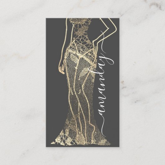 Mode Designer Dress Logo QR Grey Gold Lace Visitekaartje (Voorkant)