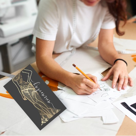 Mode Designer Dress Logo QR Grey Gold Lace Visitekaartje