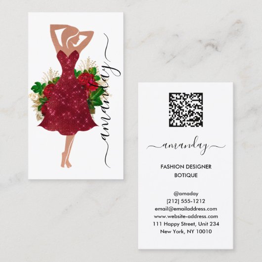 Mode Designer Dress Logo QR Red Dress Shop Visitekaartje (Voorkant / Achterkant)