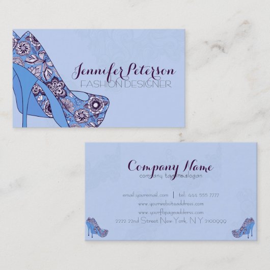Mode Designer Elegante Bloemen Stiletto Schoenen Visitekaartje (Voorkant / Achterkant)