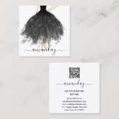 Mode Designer Glitter Dress Logo QR Black Gold Vierkante Visitekaartje (Voorkant / Achterkant)