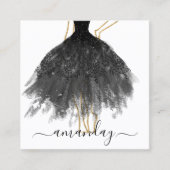 Mode Designer Glitter Dress Logo QR Black Gold Vierkante Visitekaartje (Voorkant)