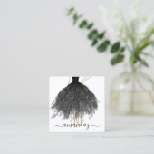 Mode Designer Glitter Dress Logo QR Black Gold Vierkante Visitekaartje (Staand voorkant)