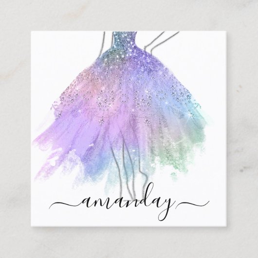 Mode Designer Glitter Dress Logo QR Silver Pink Vierkante Visitekaartje (Voorkant)