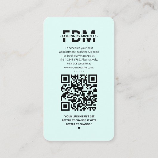 Mode Designer Instagram Mint Modern Visitekaartje (Achterkant)