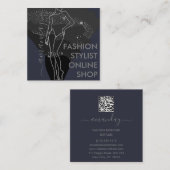 Mode Designer Logo QR Body VORM Stijl grijs Vierkante Visitekaartje (Voorkant / Achterkant)