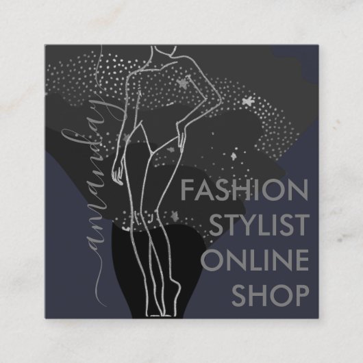 Mode Designer Logo QR Body VORM Stijl grijs Vierkante Visitekaartje (Voorkant)