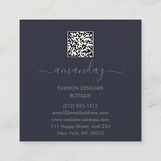 Mode Designer Logo QR Body VORM Stijl grijs Vierkante Visitekaartje (Achterkant)