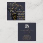 Mode Designer Logo QR Body VORM Stylist Gold Vierkante Visitekaartje (Voorkant / Achterkant)