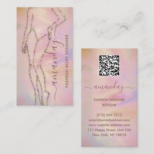 Mode Designer Logo QR Roos Body Shape BeautySPA Visitekaartje (Voorkant / Achterkant)