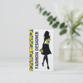 Mode designer meisje geel paarse panter print visitekaartje (Staand voorkant)