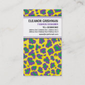 Mode designer meisje geel paarse panter print visitekaartje (Achterkant)