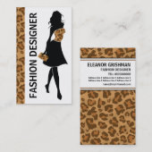 Mode designer meisje met bruine panter print visitekaartje (Voorkant / Achterkant)
