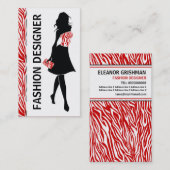 Mode designer meisje rode witte zebra print visitekaartje (Voorkant / Achterkant)