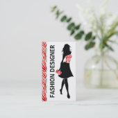 Mode designer meisje rode witte zebra print visitekaartje (Staand voorkant)