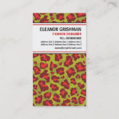 Mode designer meisje rood groen luipaard print visitekaartje (Achterkant)