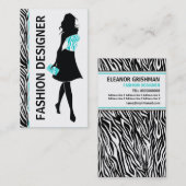 Mode designer meisje turquoise, witte zebra print visitekaartje (Voorkant / Achterkant)