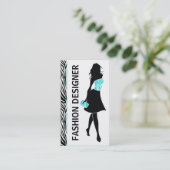 Mode designer meisje turquoise, witte zebra print visitekaartje (Staand voorkant)