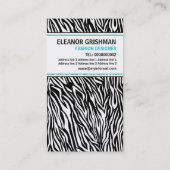 Mode designer meisje turquoise, witte zebra print visitekaartje (Achterkant)