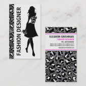 Mode designer meisje zwart grijs panter print visitekaartje (Voorkant / Achterkant)