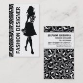 Mode designer meisje zwart grijs panter print visitekaartje (Voorkant / Achterkant)