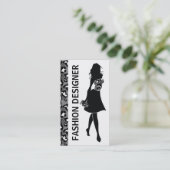 Mode designer meisje zwart grijs panter print visitekaartje (Staand voorkant)