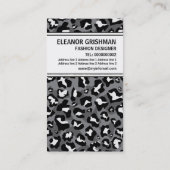 Mode designer meisje zwart grijs panter print visitekaartje (Achterkant)