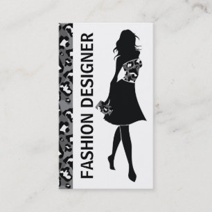 Mode designer meisje zwart grijs panter print visitekaartje
