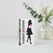 Mode designer meisje zwart wit roze zebra print visitekaartje (Staand voorkant)